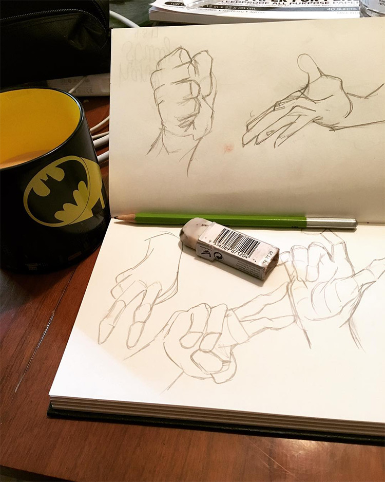 Sketchbook photo practicing hands