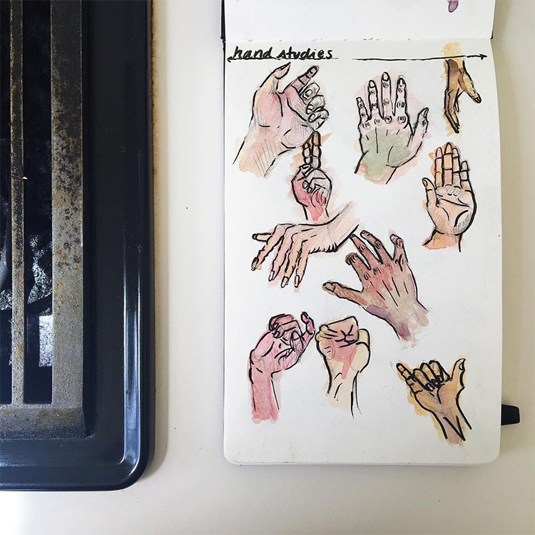 Clean hand studies in watercolor