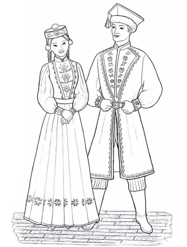татарский национальный костюм раскраска 007