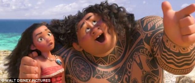 Too funny: Moana, meanwhile, has a song sung to her by The Rock ¿ Dwayne Johnson, who plays Maui