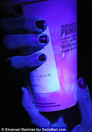 We used Glo Germ, a lotion-like liquid that reveals germs under a UV light