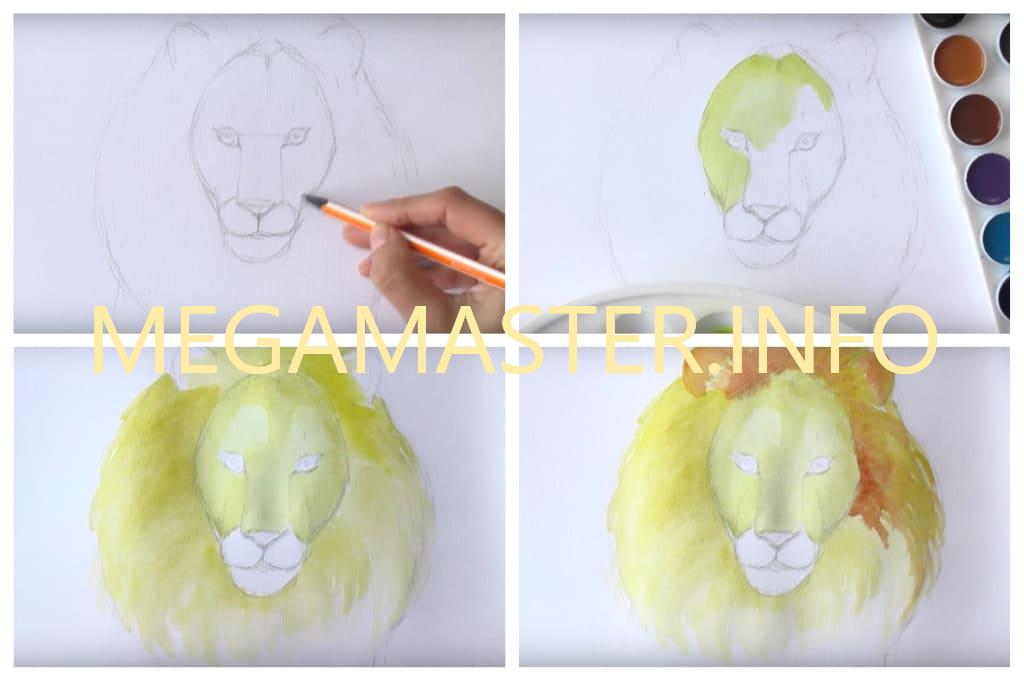 Реалистичный лев акварельными красками (Шаг 2)