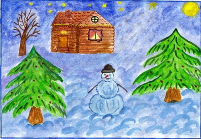 Рисунки зимы для детей 2 класса (2)