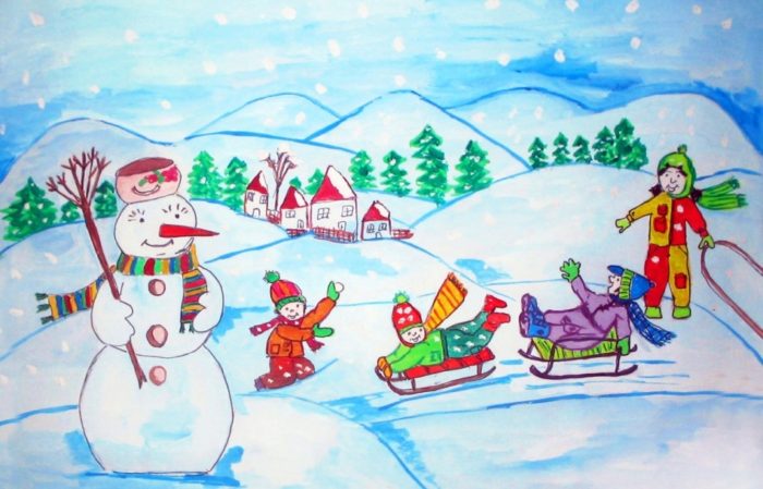 Рисунки зимы для детей 2 класса (3)