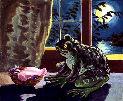 Дюймовочка спит в скорлупе и отвратительная жаба