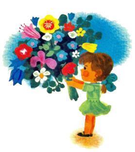 девочка с букетом цветов
