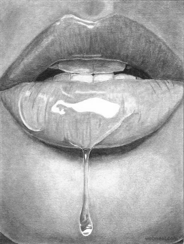 lips realistic pencil drawing