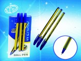 Шариковая ручка, пластиковый синий-желтый полосатый корпус/синий 0.7мм/777A