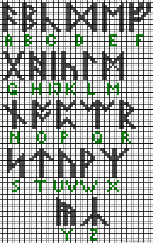 Схема букв для фенечки из бисера